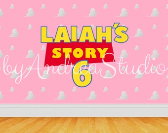 PRINTED Personalized Inspired Girl Toy Story Birthday Party Backdrop / Background - Girl Toy Story Party Decoration