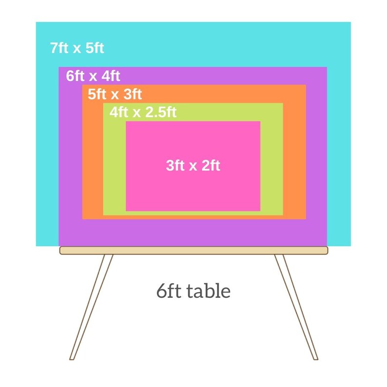 May include: A 6-foot table with a set of colorful backdrops in various sizes. The backdrops are 7ft x 5ft, 6ft x 4ft, 5ft x 3ft, 4ft x 2.5ft, and 3ft x 2ft.