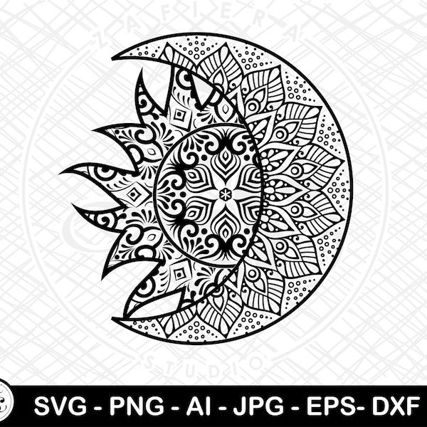 sun and moon svg, celestial svg, sun svg, moon svg, boho svg, mystical svg, mandala svg for Cricut and Silhouette