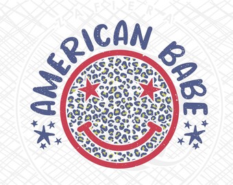 American Babe Png, Retro Png, 4th of July Png, Happy Face Png, Leopard Print Png, Vintage Groovy Smiley Face svg for Cricut and Silhouette