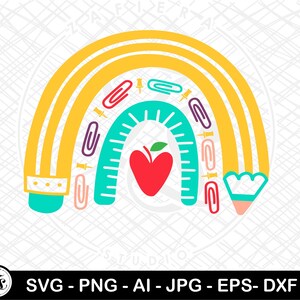 School Supply Rainbow, volta às aulas Svg, Hello School Svg, professor em camadas SVG, Teach Svg para Cricut e Silhouette