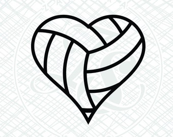 Peut inclure: Une illustration en noir et blanc d'un ballon de volley-ball en forme de cœur.