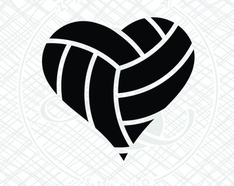 Peut inclure: Silhouette noire et blanche d'un ballon de volley-ball en forme de cœur.
