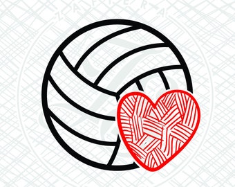 Peut inclure: Un ballon de volley-ball noir et blanc avec un motif de cœur rouge. Le cœur est rempli d'un motif de lignes rouges.