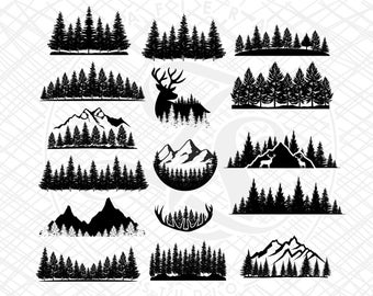 Forest svg bundle, Pine Tree bundle, Pine Tree Border svg, Deer svg, Christmas Tree svg, Mountain svg for Cricut and Silhouette