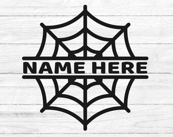 Spiderweb Split Name Frame SVG, Spider Web Monogram Cut Files, Halloween SVG Vector, Spider Clip Art for sublimation Cricut and Silhouette