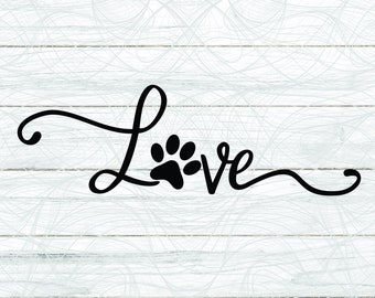 Hou van Paw Print, Love Paw Print Svg, Paw SVG, Dog Paw Prints Svg, Cat Paw Prints Svg, Pet Paw svg, Animal paw svg voor Cricut en Silhouette