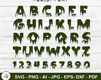 Forest Font Letters Svg, forest alphabet, nature letters, Pine Tree Letters Svg, Instant Download, Wilderness Font Letters