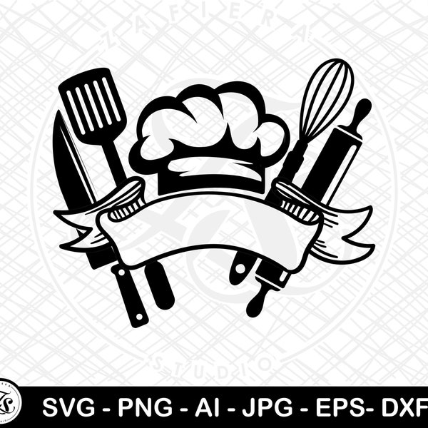 Chef Tools svg, Cooking Tools svg, Chef Logo svg, Restaurant Logo svg, Cook svg, Chef Shirt svg, Chef Clipart voor Cricut en Silhouette