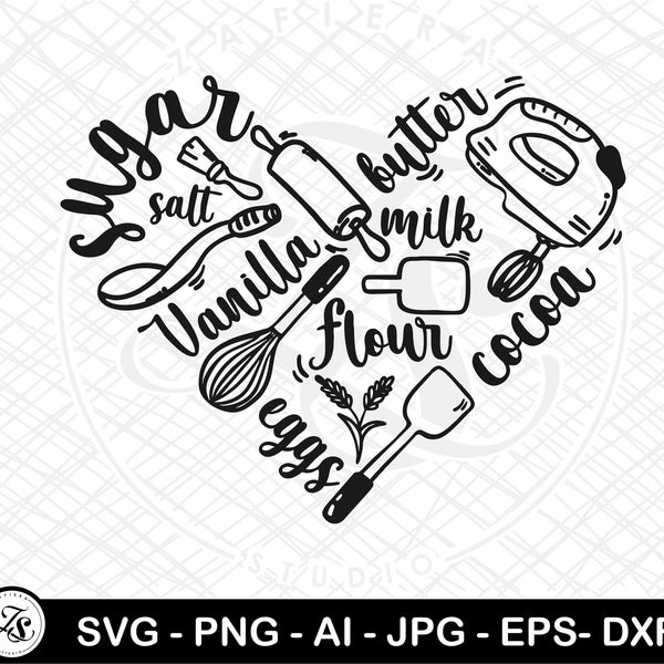 I Love Baking SVG, Love Baking Svg, Love Cooking Svg, Bake Heart SVG, Kitchen Svg, Heart Svg, Baking Svg, Pastry for Cricut and Silhouette