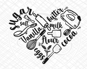 I Love Baking SVG, Love Baking Svg, Love Cooking Svg, Bake Heart SVG, Kitchen Svg, Heart Svg, Baking Svg, Pastry for Cricut and Silhouette