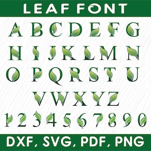 Leaf Font SVG, Green Font SVG, Summer Font SVG, letters cricut clipart font svg png, Nature Alphabet svg Leaf Alphabet Monogram Font Svg