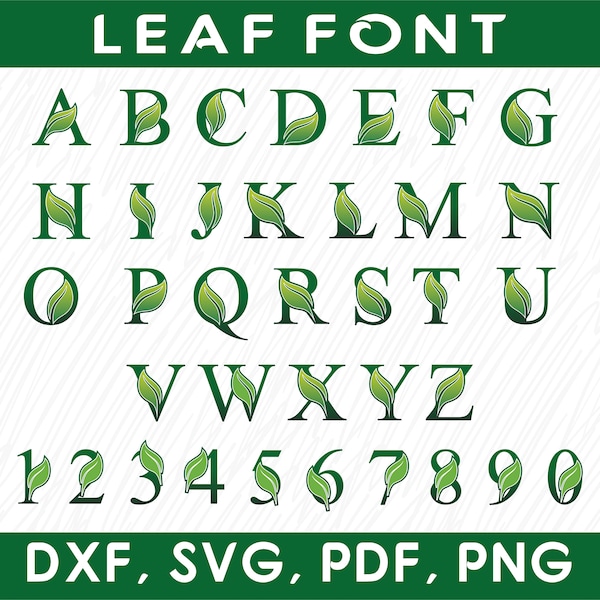 Leaf Font SVG, Green Font SVG, Summer Font SVG, letters cricut clipart font svg png, Nature Alphabet svg Leaf Alphabet Monogram Font Svg