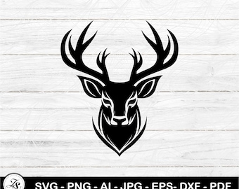 Deer Head, Deer Head Silhouette, Stag shape SVG, Pdf, Dxf, Png, Deer with Antlers Face Clipart
