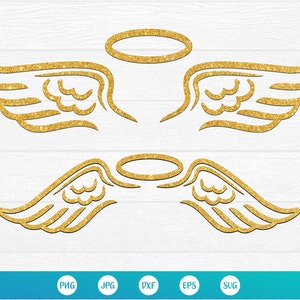 Wings SVG Wings PNG Angel Wings fichier de coupe Halo fichier de coupe Wings outline Heaven Paradise Memorial Wings Cut File pour Cricut et Silhouette