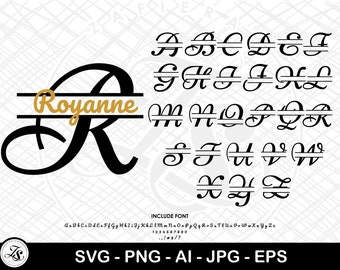 Split Monogramm SVG Split Monogramm Rahmen Alphabet Digital Download Glowforge 26 individuelleS Svg für Cricut und Silhouette