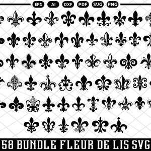 Fleur de Lis Svg Fleur de Lis Bundle Svg Fleur de Lis Silhouette Fleur de Lis Clipart pour Cricut & Silhouette Digital File,Téléchargement instantané