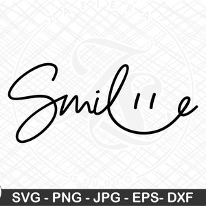 Sonrisa SVG Sonrisa fina y elegante Cursiva Capitalizada Cara feliz Diseño de ojos Sonrisa Clipart Archivo de corte para Cricut y Silueta