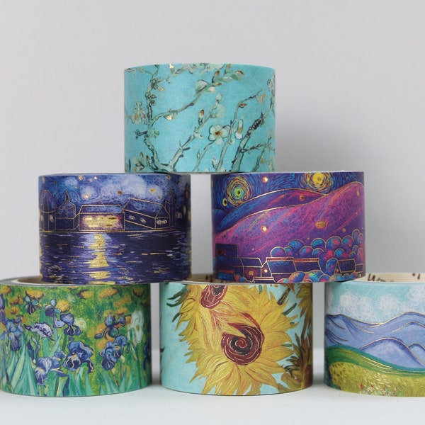 Van Gogh Gold Foil Washi Tape Set- Van Gogh Washi Tape Collection- Gold Foil Art Washi Tape- Sunflowers Art Washi Tape