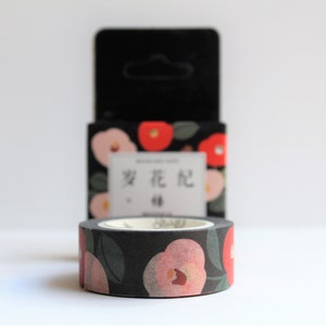 Black Washi Tape With Beautiful Flowers- Floral Washi Tape- Bullet Journal Washi Tape- Flower Crafting Tape