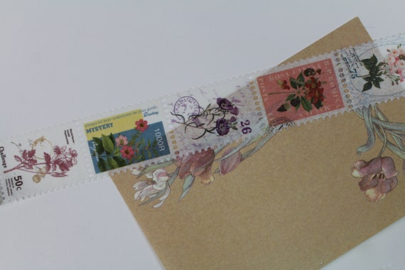 Vintage Botanical Floral Postage Themed Design Stamps Washi Tape