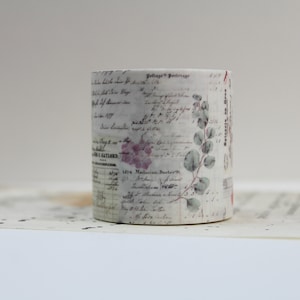 Floral Washi Tape- Retro Vintage Text- Vintage Planner Supplies- Plant Washi Tape- Handwriting Text Tape