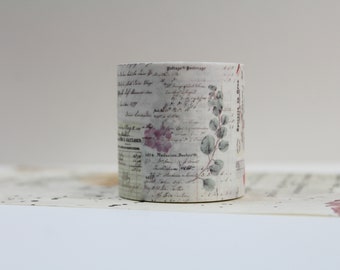 Floral Washi Tape- Retro Vintage Text- Vintage Planner Supplies- Plant Washi Tape- Handwriting Text Tape