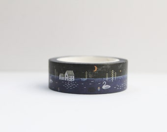 Piccole case e alberi Washi Tape - Nastro Washi paesaggio notturno - Planner Forniture Washi Tape - Nuovo nastro Washi