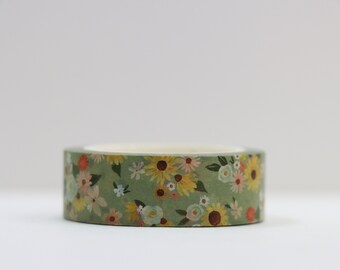 Tiny Wild Flowers on Green Background- Field of Tiny Daisies washi tape- Floral Bullet Journal- Plant Washi Tape- Tiny Flowers Washi Tape