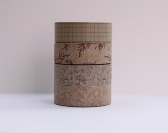 Ensemble de bandes Washi feuilles kraft - Ensemble de bandes Washi branches brunes - Ensemble de bandes Washi belle nature