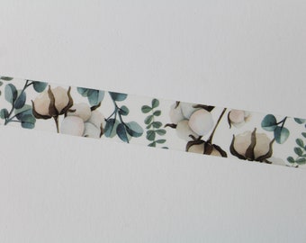 Cotton Flowers with Eucalyptus leaves Washi Tape- Plants Washi Tape- Botanical Masking Tape- Journal Deco- Nature Washi Tape