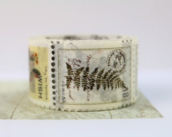 Postage Stamp Washi Tape- Botanical Vintage Style Stamp Washi Tape- Junk Journal Supplies- Retro Plants Washi Tape