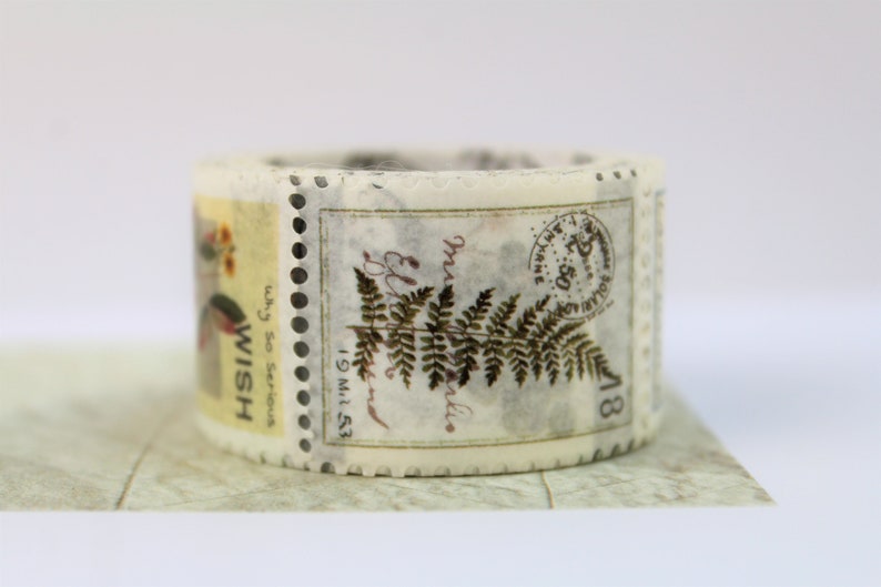 Postage Stamp Washi Tape Botanical Vintage Style Stamp Washi Tape Junk Journal Supplies Retro Plants Washi Tape imagen 1