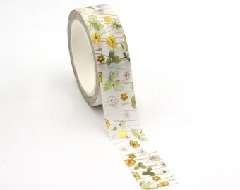 Dandelion Washi Tape- Gold Foil Masking Tape- Yellow Floral Washi Tape- Make a Wish- Planner Tape