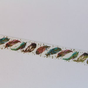 Plumes colorées Washi Tape Plumes de feuille dor Washi Tape Ruban demballage cadeau Ruban décoratif image 2