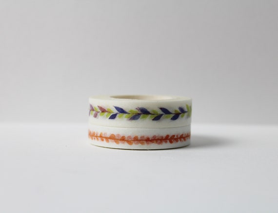 Thin Washi Tape- Skinny Washi- Nature Washi Tape- Leaf Border Thin Washi  Tape