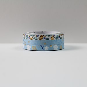 Slim washi tape set- Thin Washi Tape- Blue Washi Tape Set- Thin masking tape- Leaf Washi Tape- Plant Washi Tape