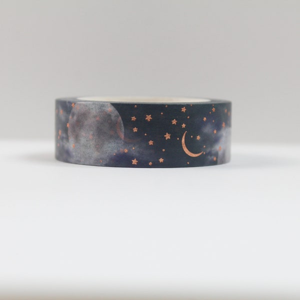 Night Sky Washi Tape - Moon Gold Foil Washi Tape - Lune et étoiles Ruban de masquage en feuille d’or