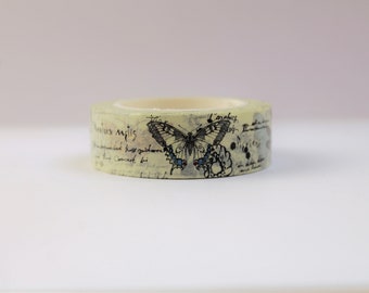 Retro Style Text and Butterfly Washi Tape- Retro Butterfly Masking Tape- Vintage Bullet Journal- Insect Washi Tape- Junk Journal Supplies