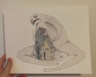 Gravure d’art bizarre - personne de la maison