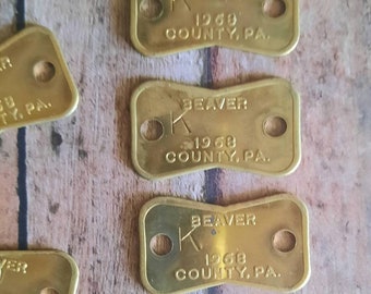 Placa de identificación de latón vintage: Condado de Beaver, Pensilvania. Llavero, vintage, 1968.