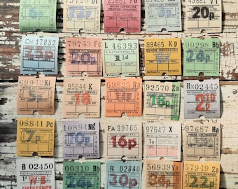 Colección de billetes de autobús antiguos del Reino Unido: Papeles efímeros de colores