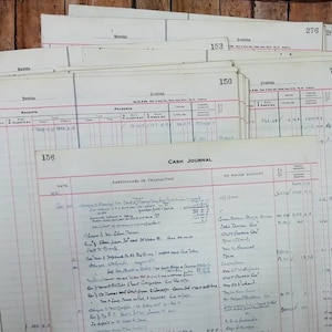 Ledger/Expense pages, vintage ledger, journal pages, U.K.