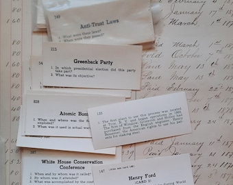 Minitarjetas didácticas; vintage, historia de Estados Unidos, tarjetas didácticas pequeñas