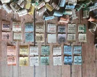 25 rollos de billetes de autobús antiguos del Reino Unido: papel efímero de colores