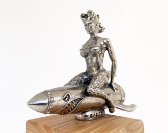 BomberGirl Pewter Hood Ornament, Rockabilly Pinup, WWII Style