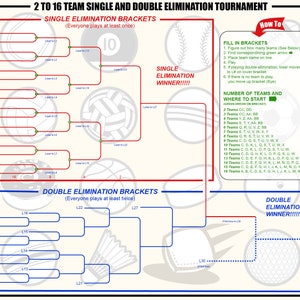 2 to 16 team single and double elimination tournament brackets. All you will ever need.