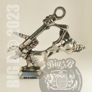Mad Rat Sleek design, ALL METAL, Rat Rod / Hot Rod Hood Ornament. Madder then a junkyard dog. Rat, ready to smash the wrench onto your car..