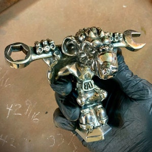 Monkey Mechanic, All METAL, Rat Rod / Hot Rod Hood Ornament. Crabby expression ready to fix your crap, Classic Style. BAD MONKEY series