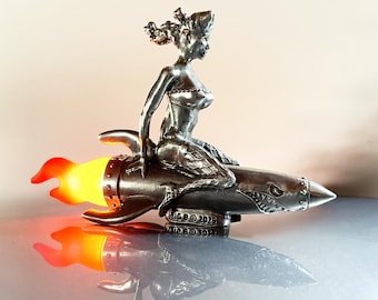 BomberGirl Hood Ornament: Rockabilly Pinup, Antiqued Pewter